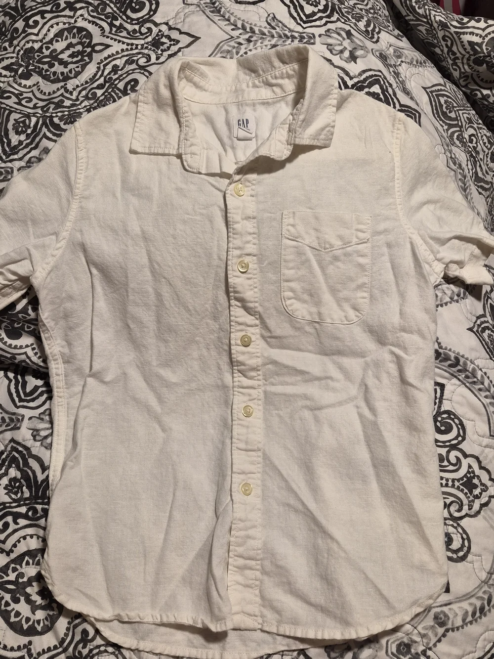 GAP Kid’s White Short Sleeve Button-Down Shirt with Chest Pocket